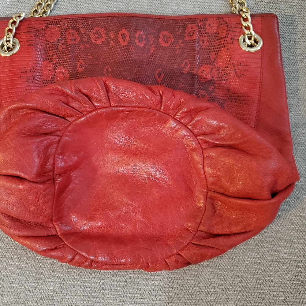 Vintage Red Snake Leather Bullocks Bucket Handbag Wit… Gem